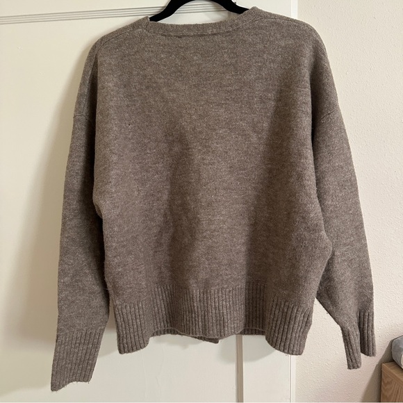 Zara Taupe-Brown V-Neck Button Front Cardigan - Picture 3 of 4